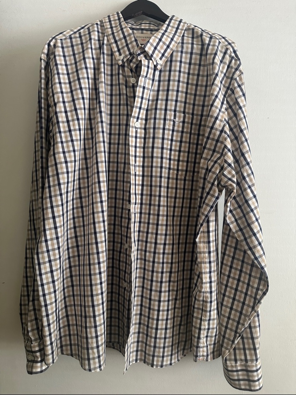 Dockers Men's Navy and Cream Plaid Button-Down Shirt